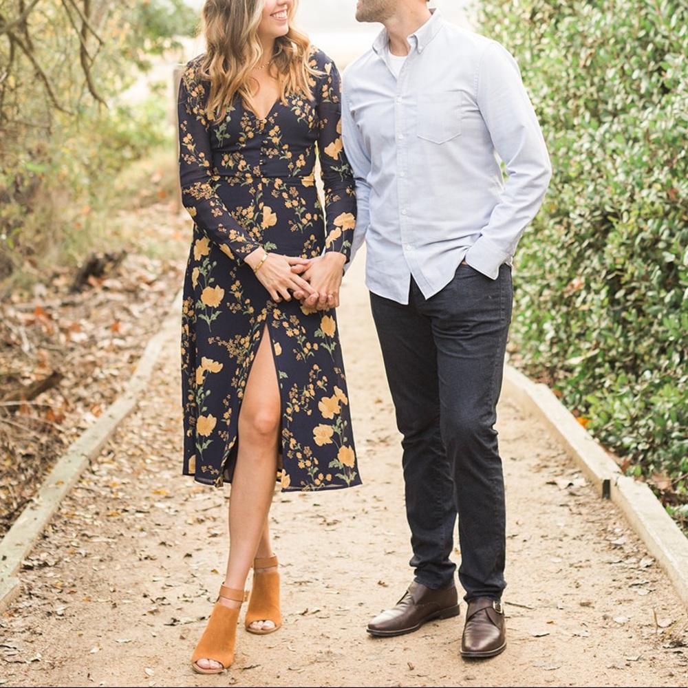 Reformation Blue Yellow Creed Floral Midi Dress
